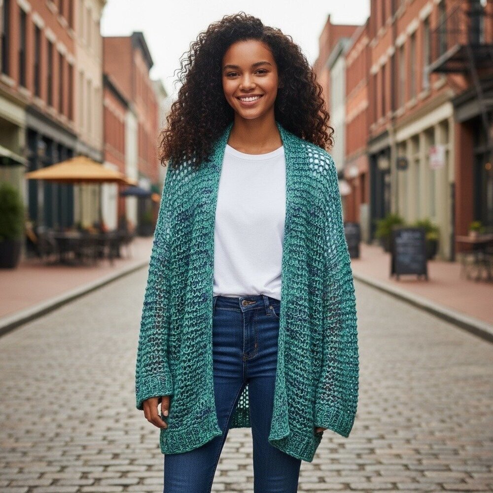 Free People Women's Oversized Ocean Blue Chunky Cardigan